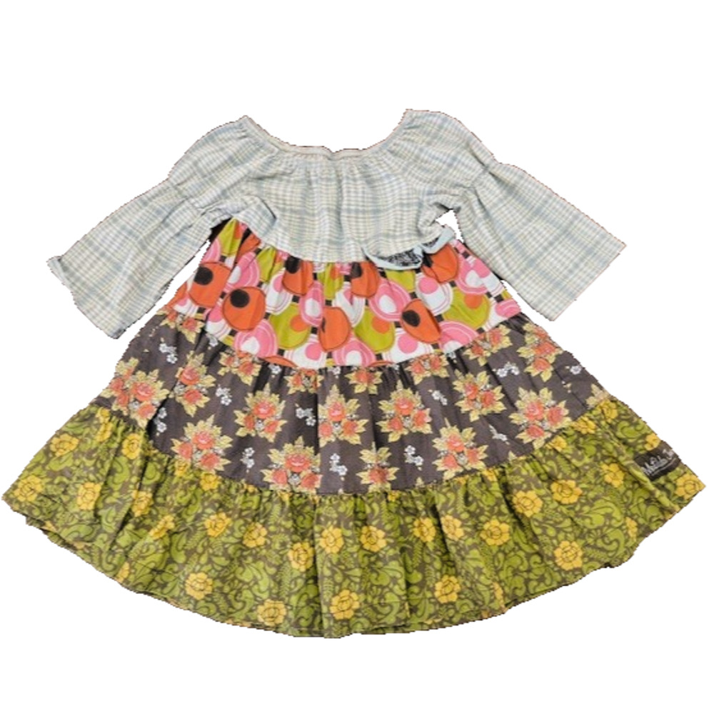 Matilda Jane CELESTE PEASANT DRESS Raglan Lg Slv Tiered Skirt SZ 8 Play Dress